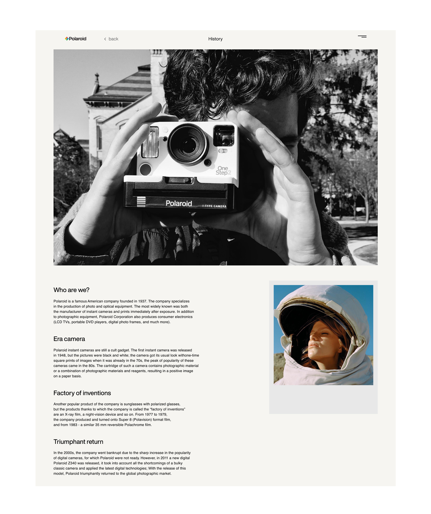 camera concept Minimalism photo POLAROID redesign store UI ux Webdesign