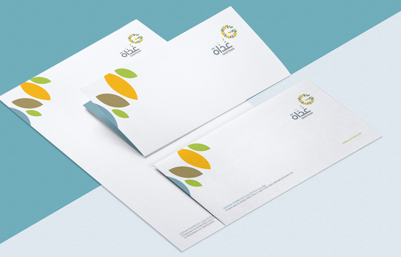 brand identity Stationery riyadh Mockup green blue saudiarabia UAE letterhead business card