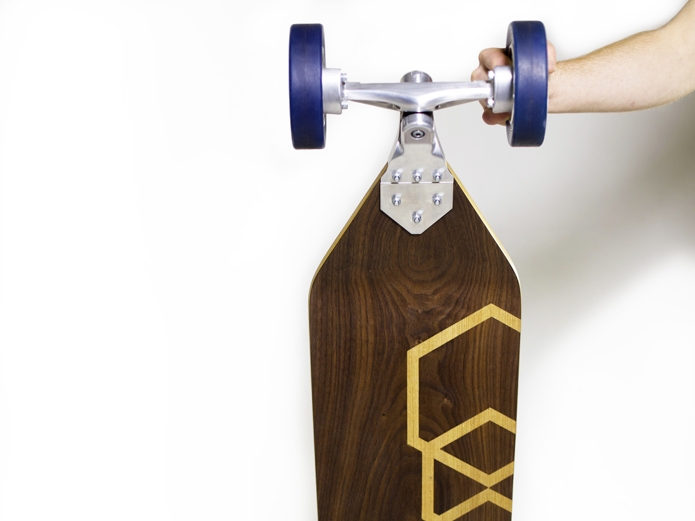 LONGBOARD skateboard hubless Parquetry inlay plywood veneer american walnut taz oak aluminium cnc Steam Bend Zenyth woodwork metal