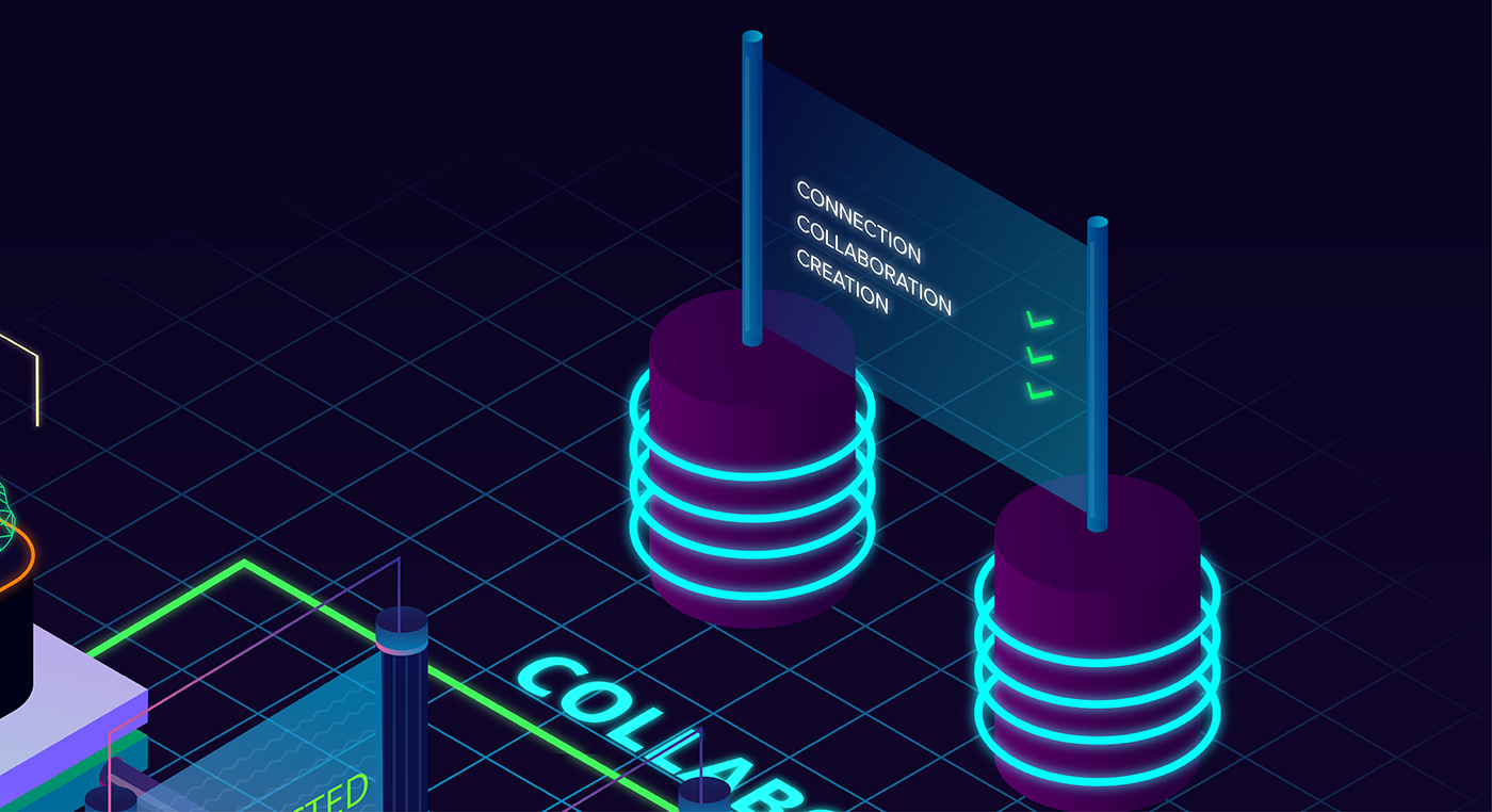 Isometric infographics Retro Collaboration connection Create vector Audio Visual ui ux adobeawards