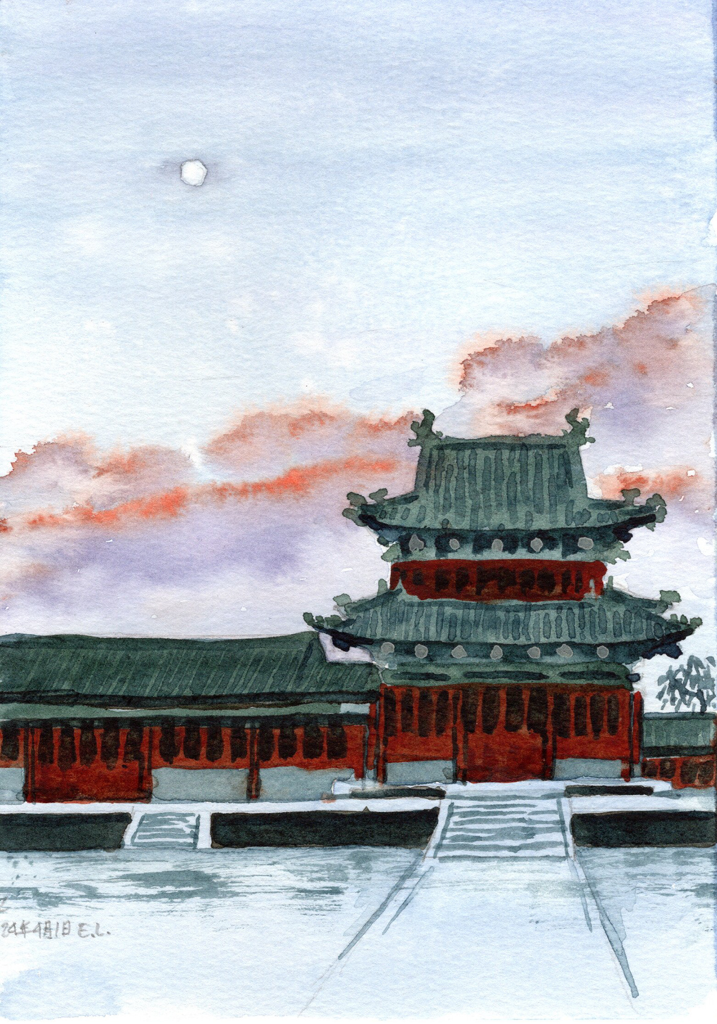 watercolor painting   scenery china architecture