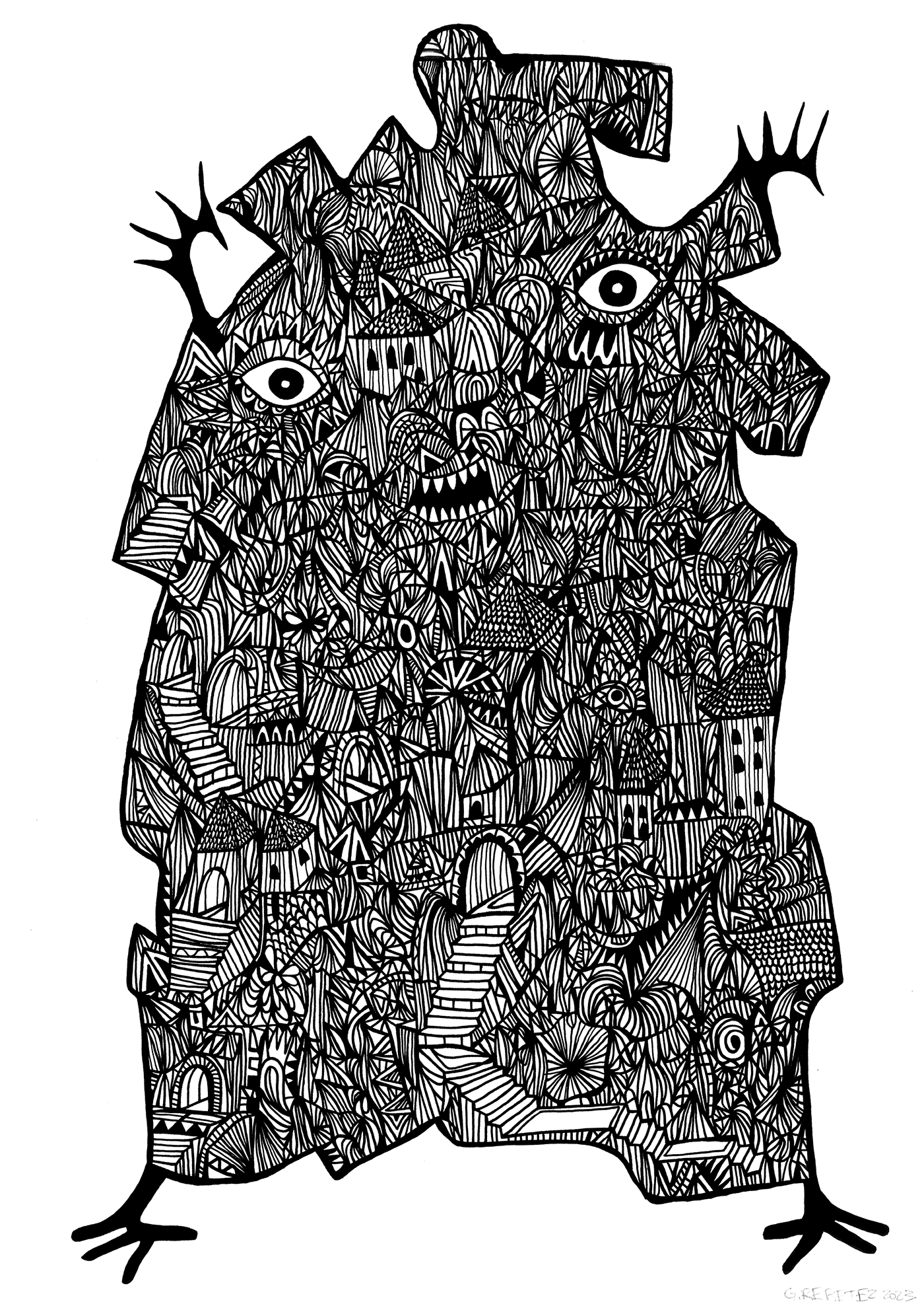 Drawing  collage ILLUSTRATION  doodle art dessin blackandwhite lineart blackink inkpen