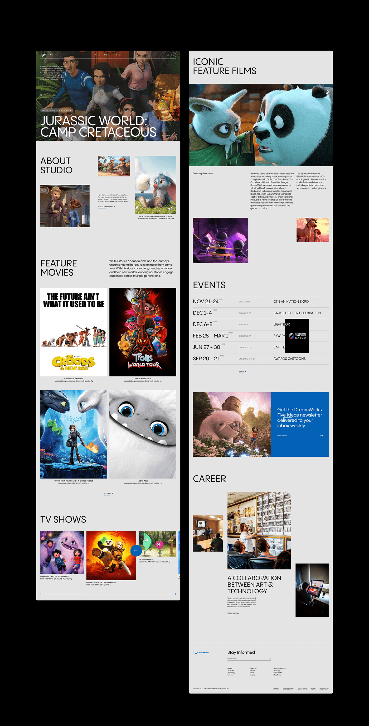 Website redesign DreamWorks Animation Studio. Home page.