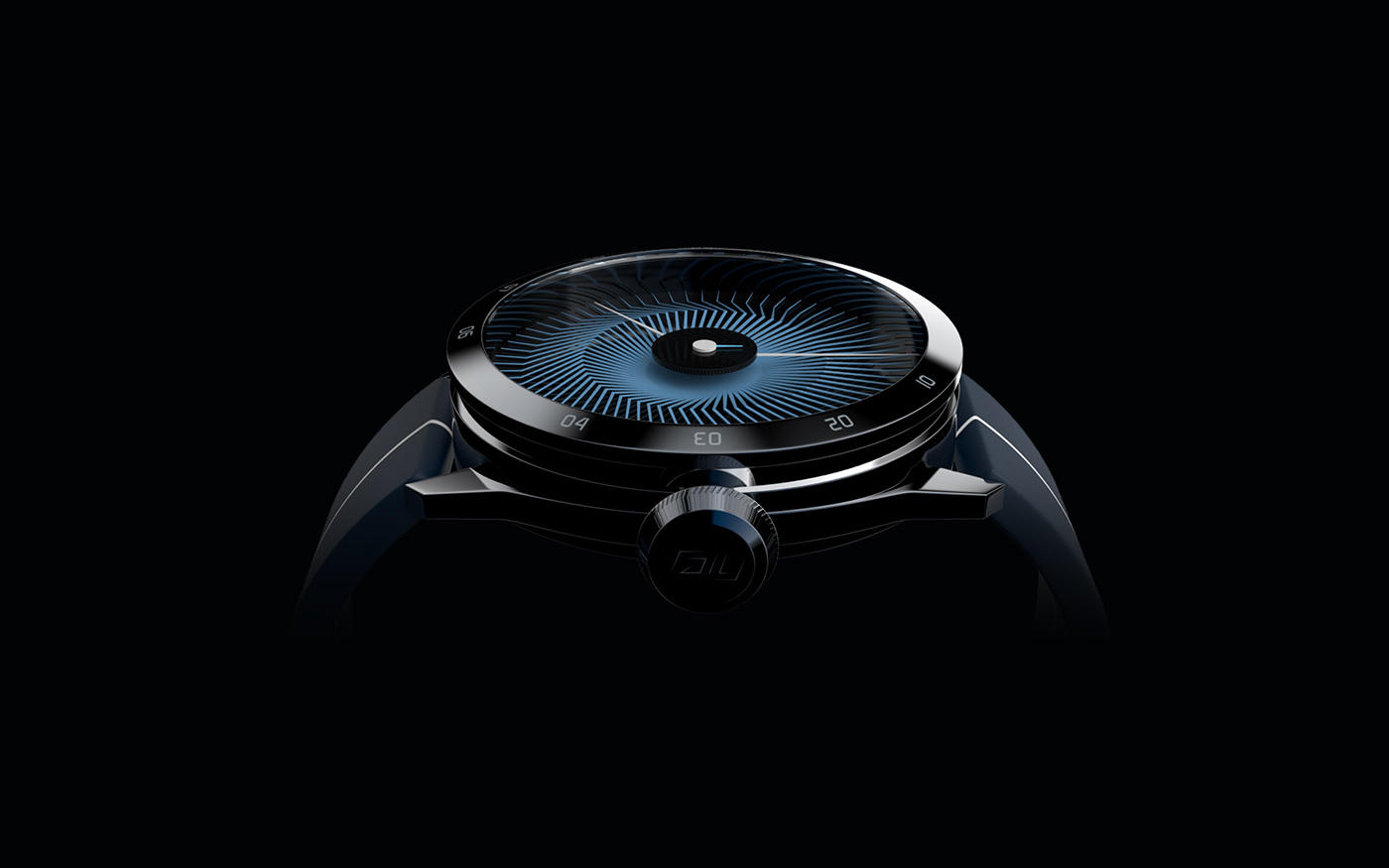 watch design concept Technology time wrist strap blue Turbine clock