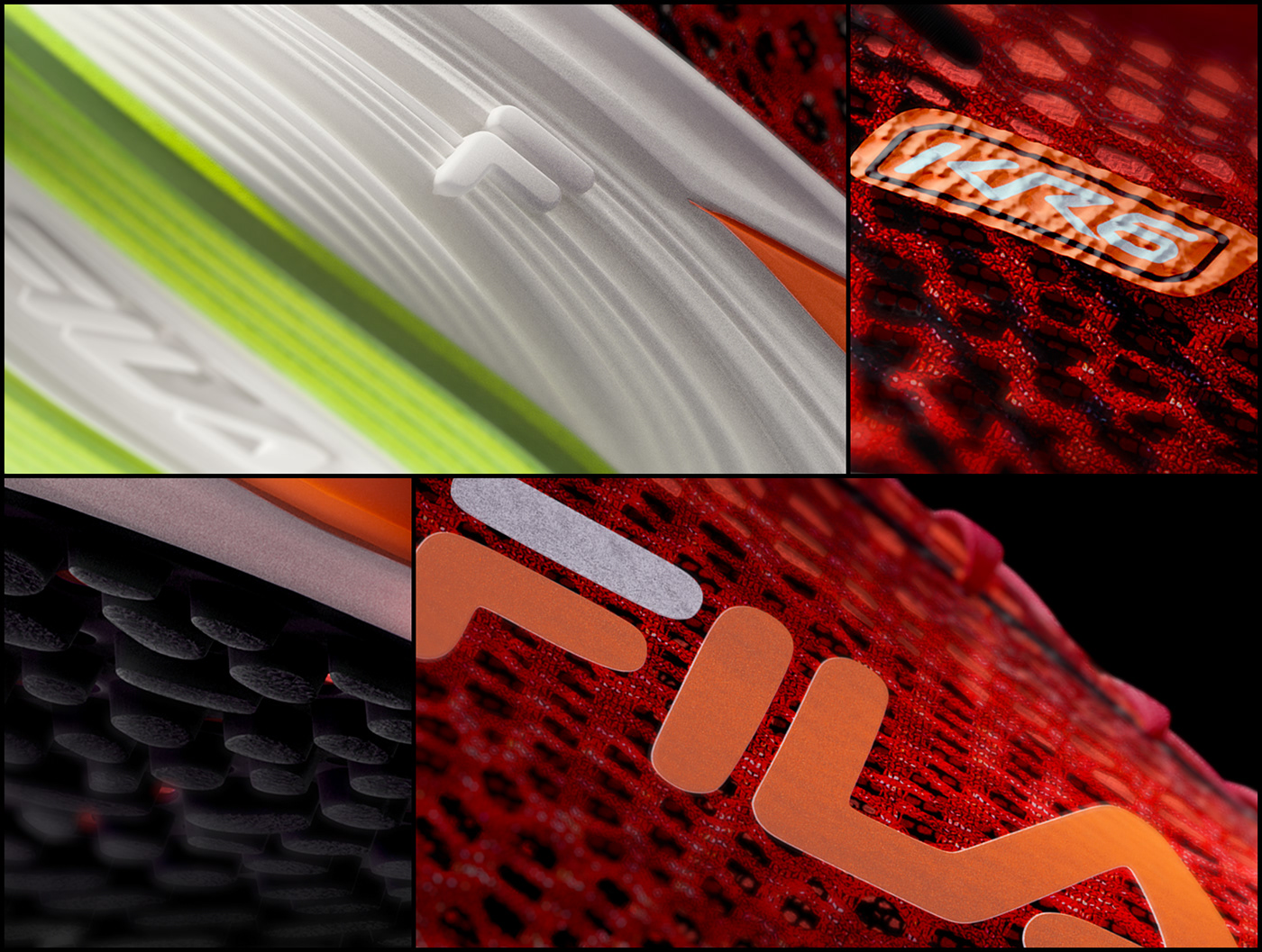 3D shoes running fila tennis texture 3d animation CGI motion graphics  red