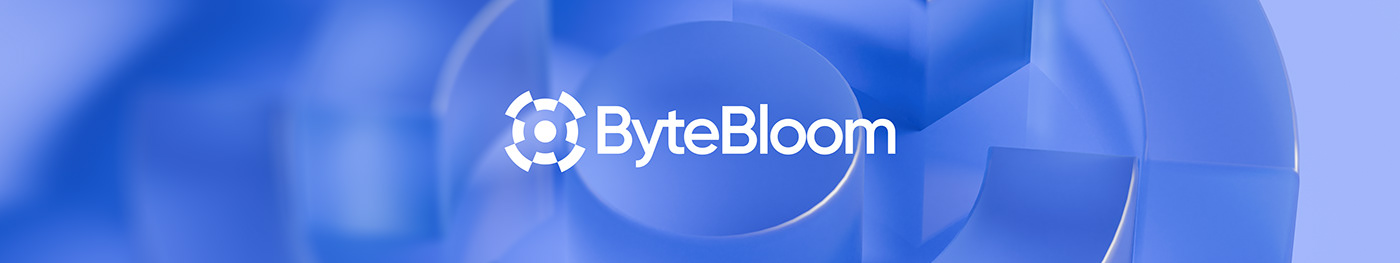 Full logo design of ByteBloom data and alanytics software provider company in Blue 3D background.