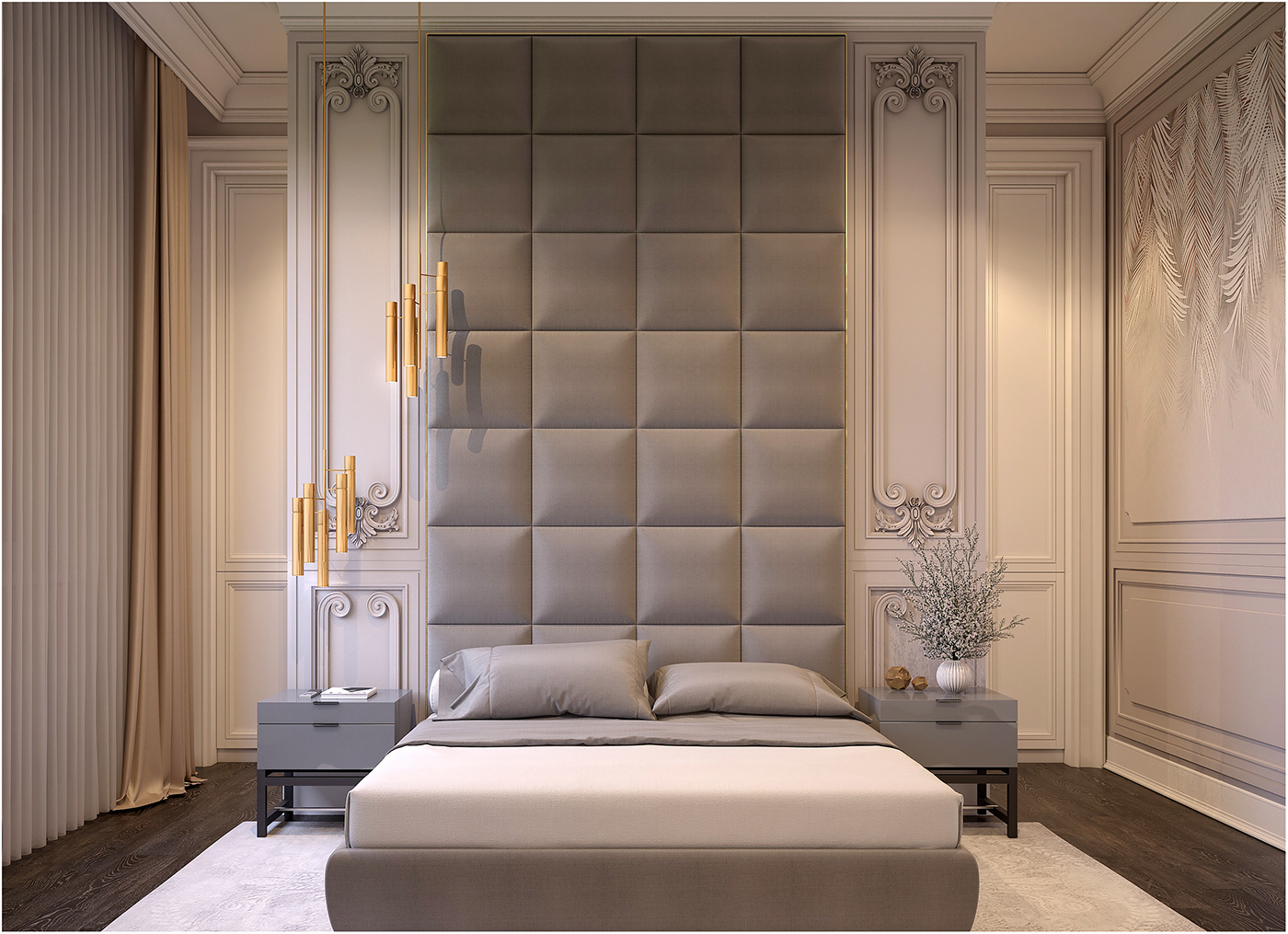 Interior bedroom luxury grey girl room