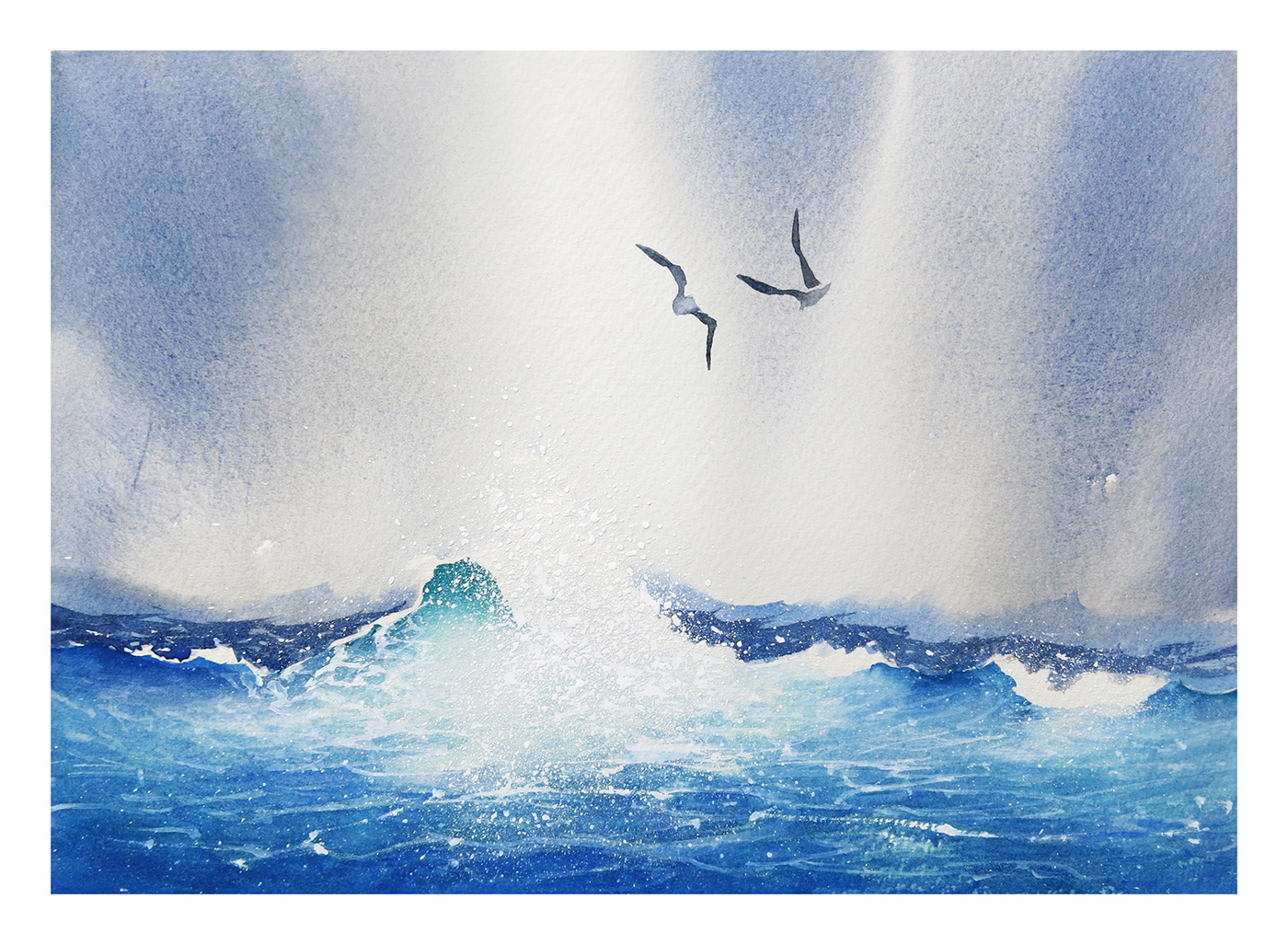 birds. blu Flying Ocean sea seagulls water wave wave break waves