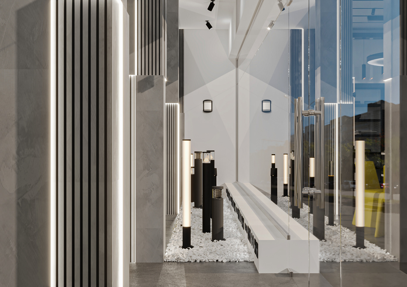 showroom Showroom design visualization modern corona Render exterior lighting lightroom