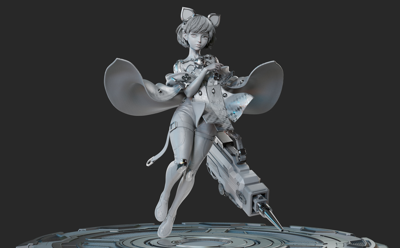 3D Cyberpunk game 3D model modeling Character girl