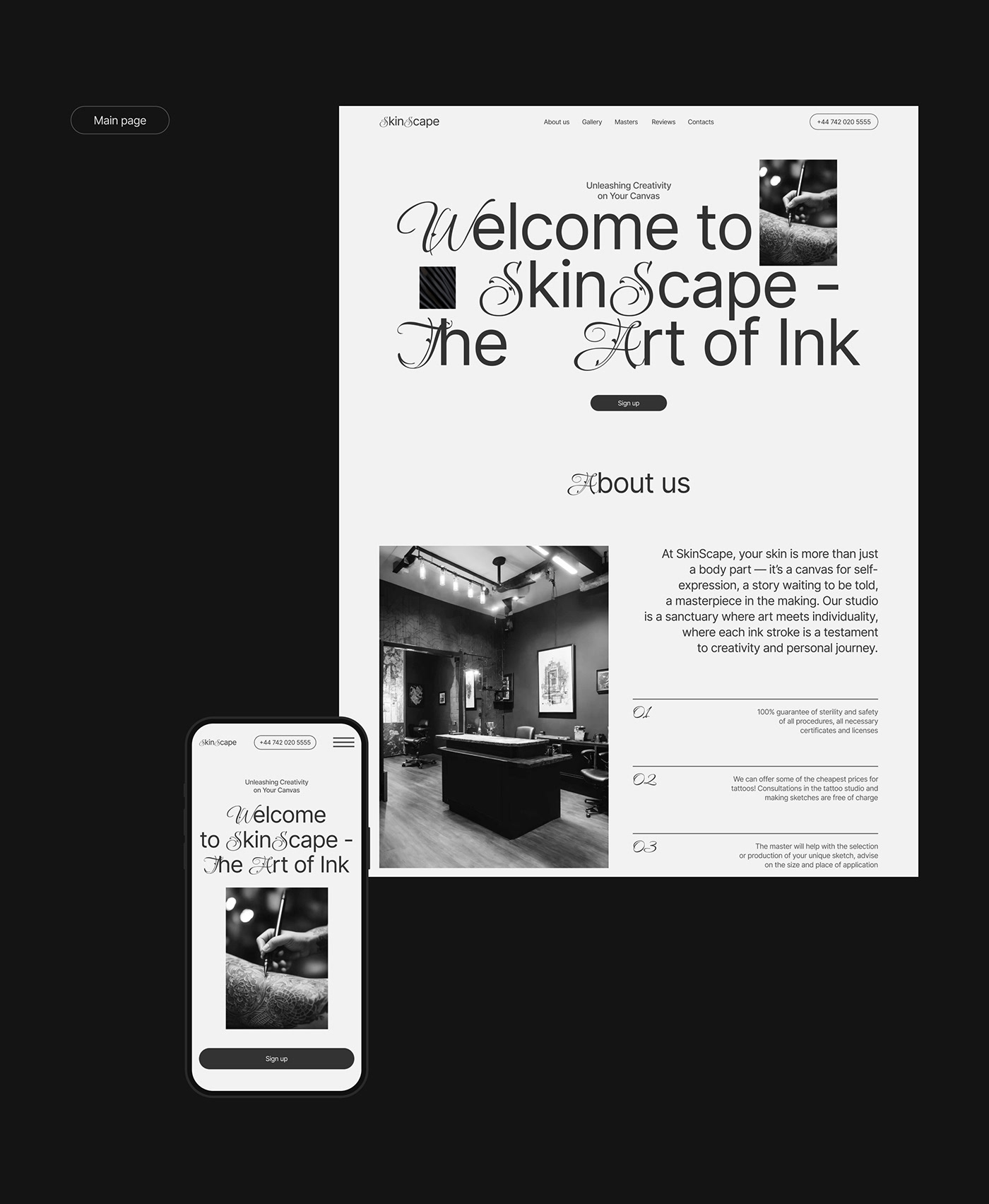 design Web Design  UI/UX user interface Website landing page Figma ui design Web Tattoo Studio
