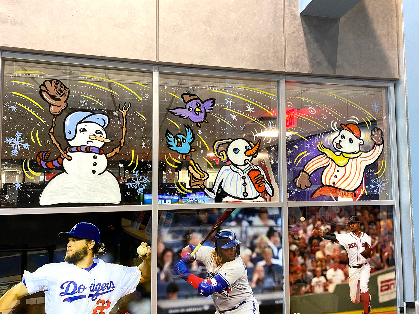 baseball decoration Fun holiday theme painting   penguin Polarbear window painting winter Winter Wonderland