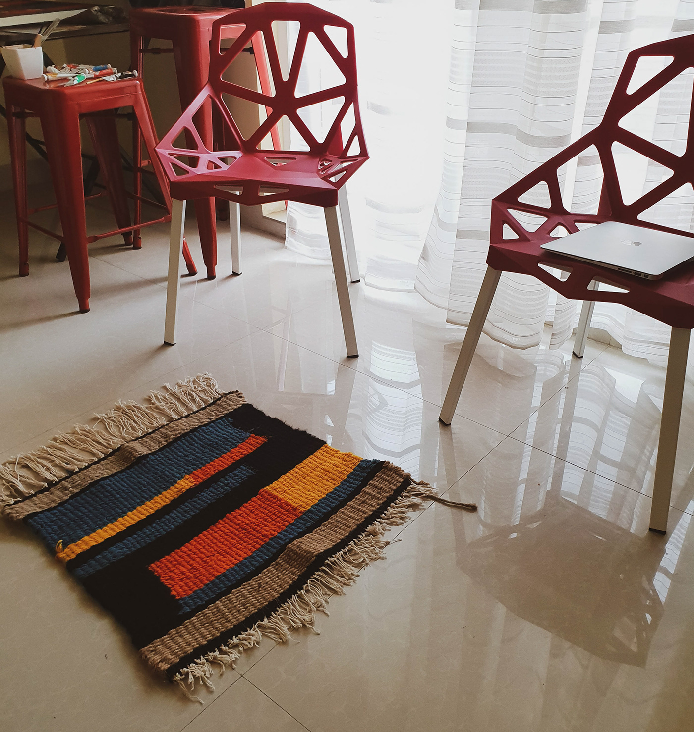industrial design  textile design  Hand Loom Rug Hand Weave product design  furniture home decor interior design  de stijil