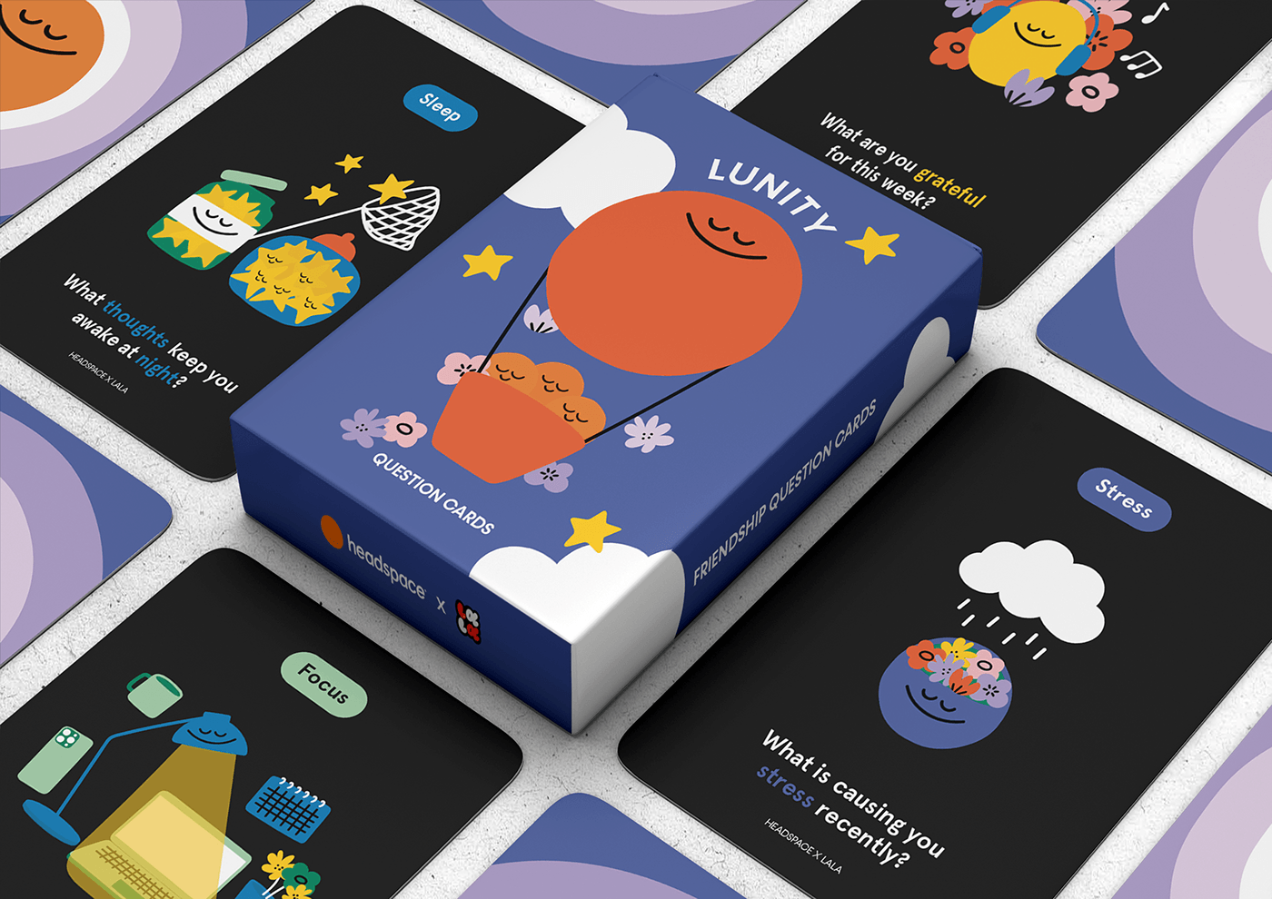 northumbria Packaging cardgame headspace ILLUSTRATION  product design  friendship mindfulness brand identity Fun