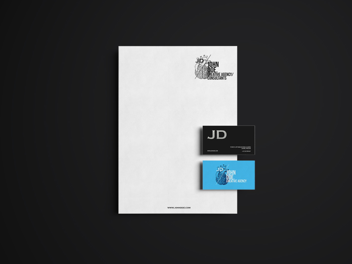 brand identity visual identity branding  john doe creative agency stationary graphic design  art direction 