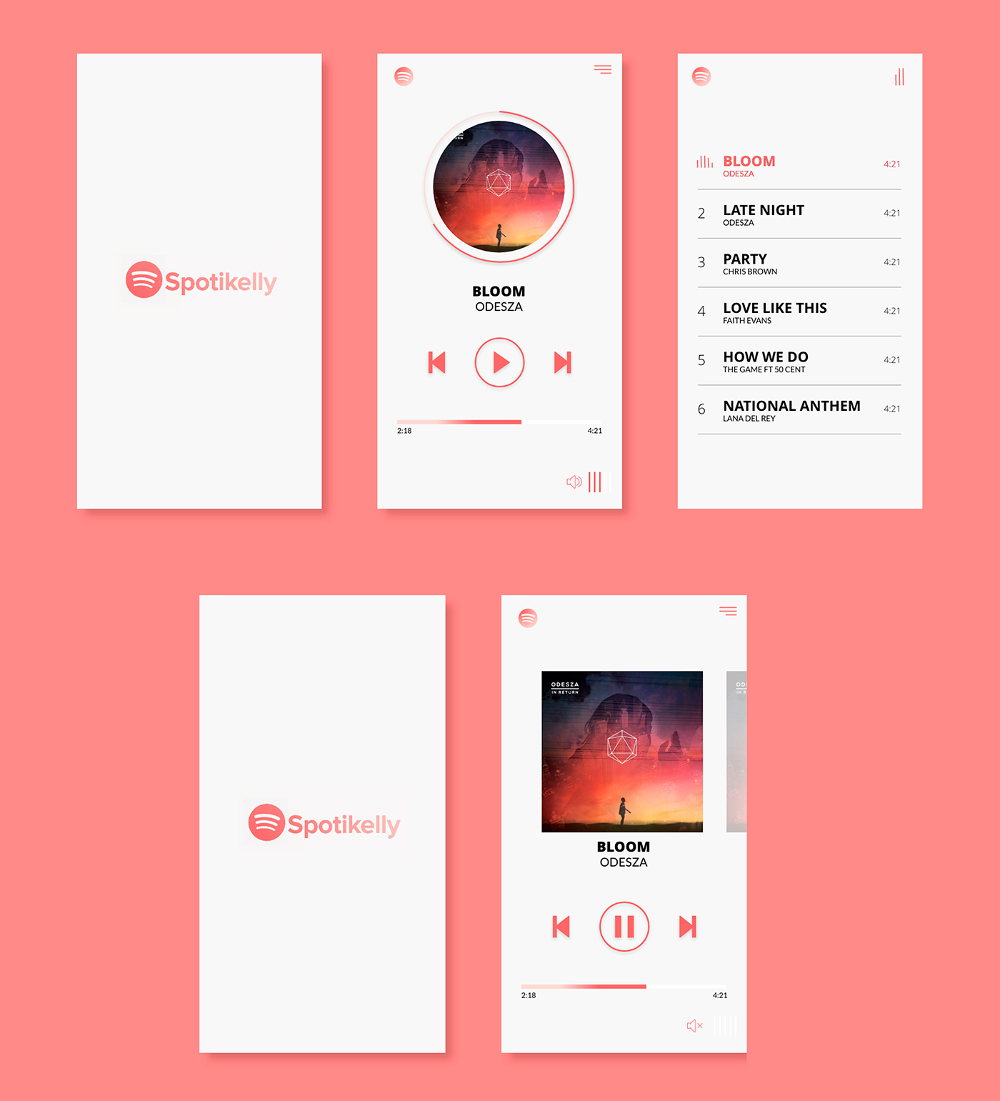 Music Player ui design ui ux interface html/css JavaScript School Project audio player spotify Spotify redesign Odesza
