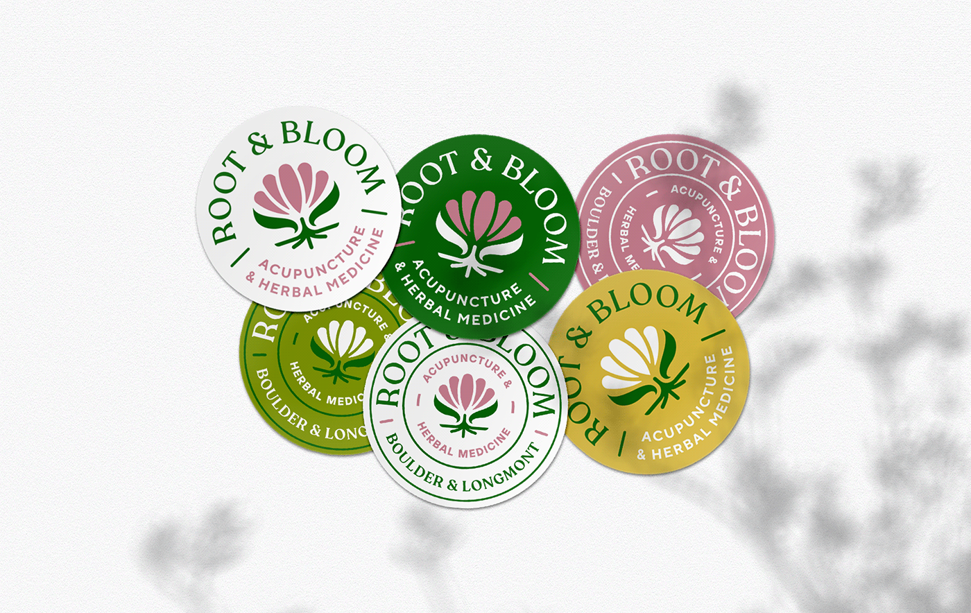 Root & Bloom sticker and badges
