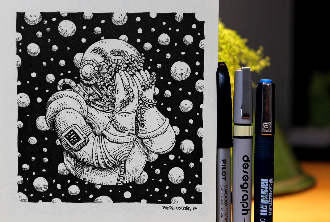 Space  astronaut cosmos universe garden skull outerspace ink sketchbook moleskine