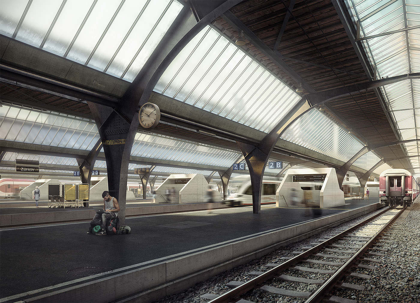 Rail station vray cinema4d visualization NEB 3D Rendering architectural archviz