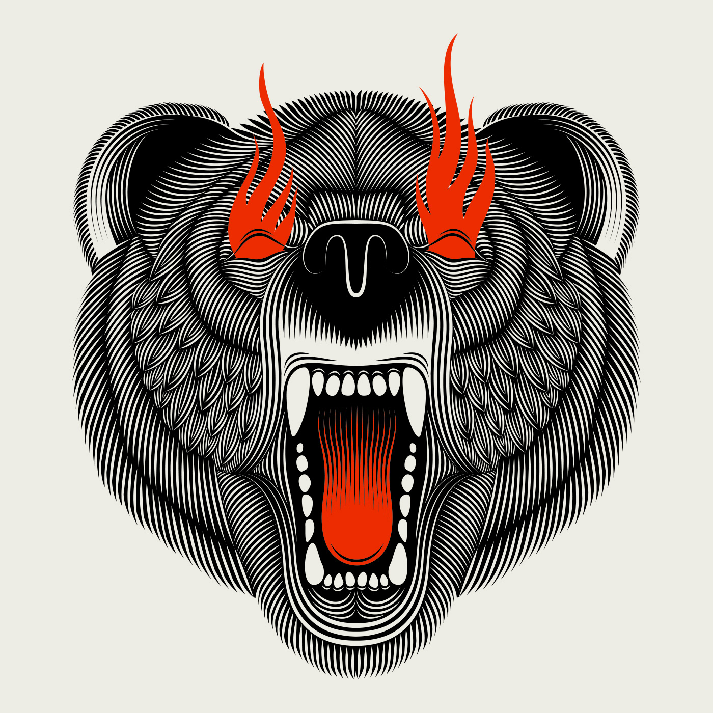 animal bear face fire lines t-shirt vector