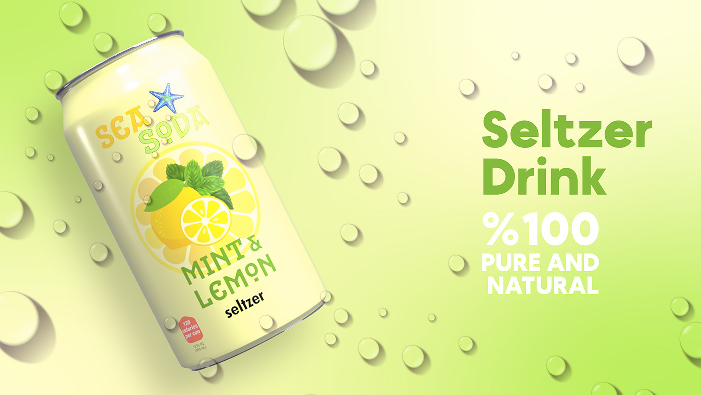 sea soda Seltzer drink fresh natural peach mint lemon grape