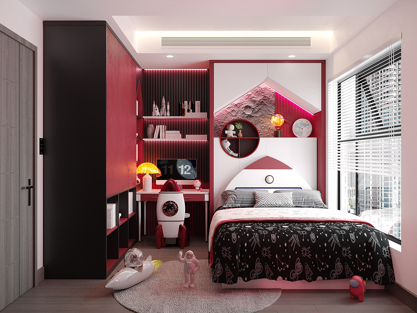 astronaut black and red Chilldren Bedroom designs explore home decor Interior interior design  jazzy Kid bedroom Spaceship concept