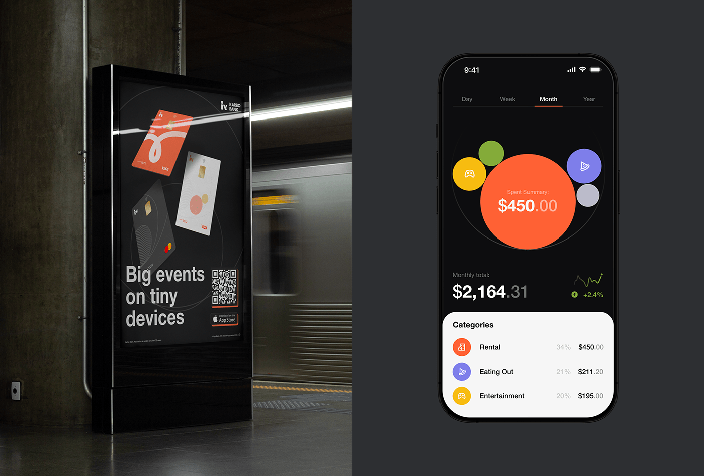 ui ux Mobile app banking Fintech finance black and white dashboard widgets Responsive planning