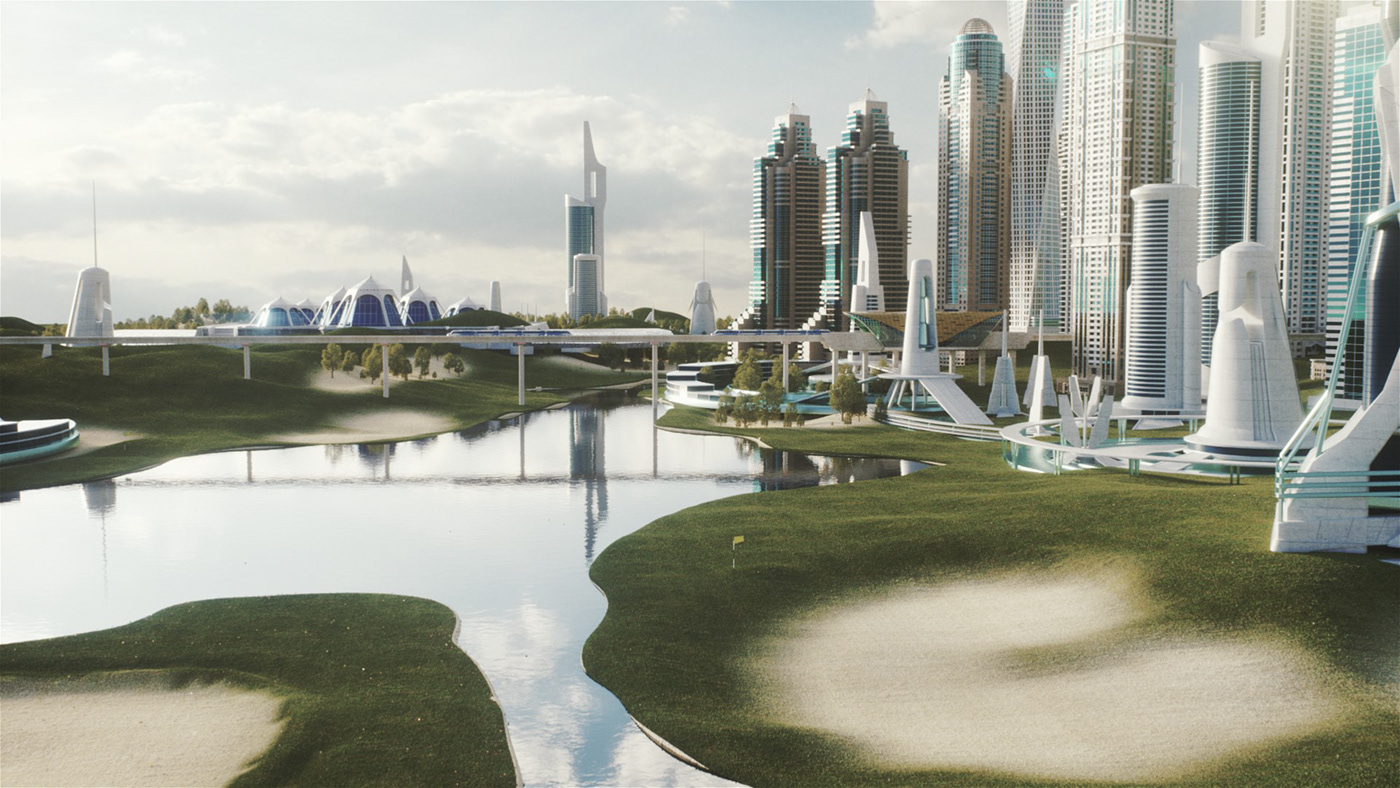 beauty dubai emirates golf JLT metro UAE water Kitbash3d