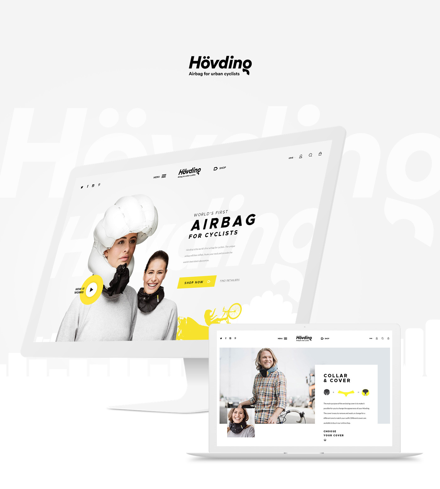 shop clean Airbag Bike landing page yellow hövding
