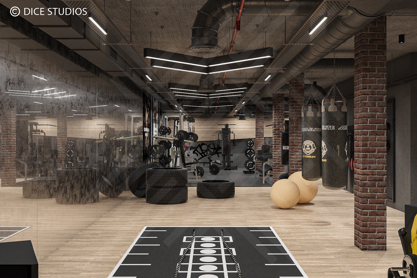 3D architecture design fitness free gym interior design  visualization