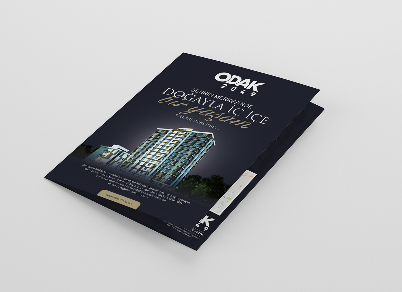 brochure a4 tri fold building gold dark blue prestige catalog