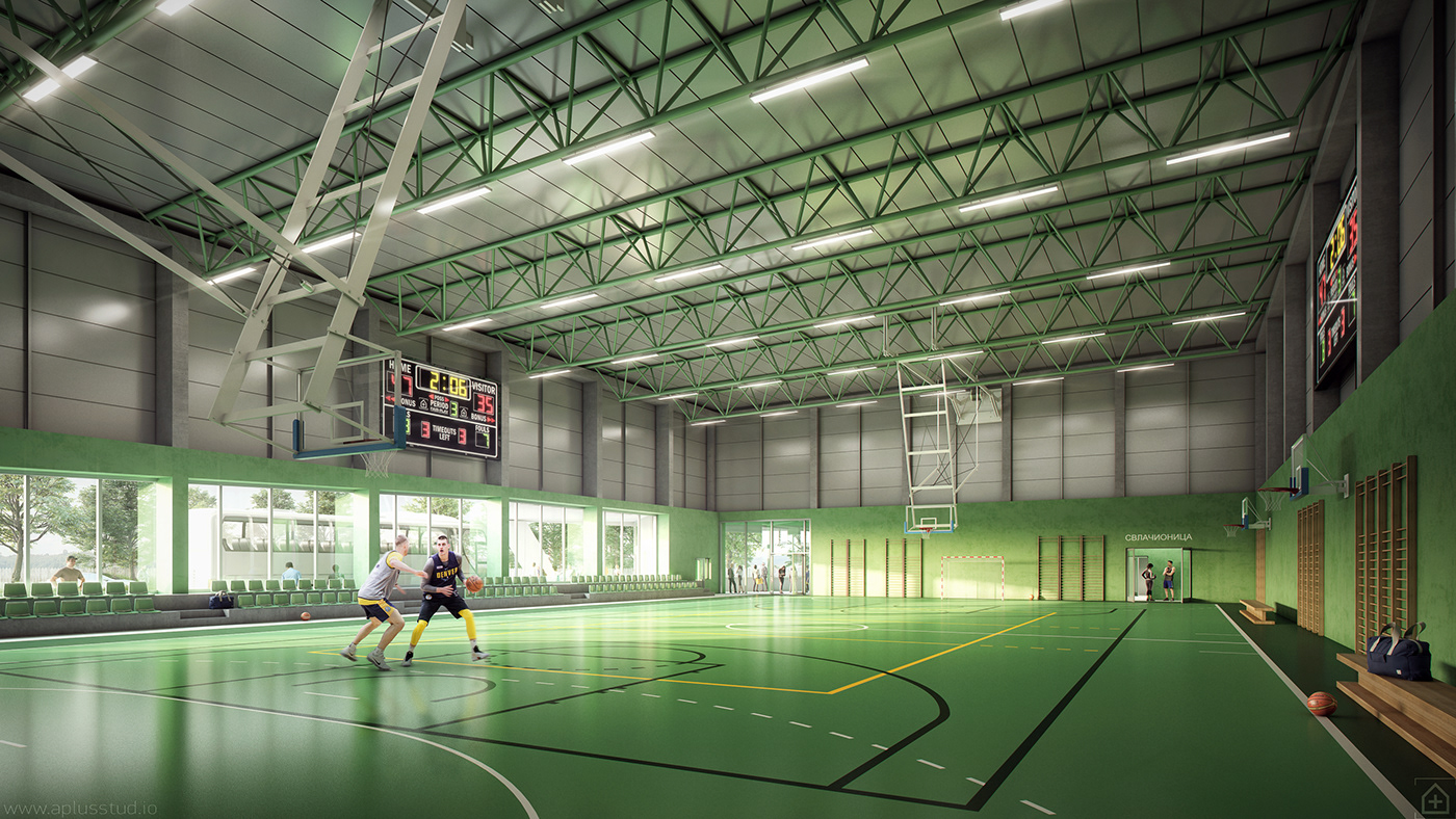 sports center Pozarevac Interior Sports Hall basketball archviz Render Post Production