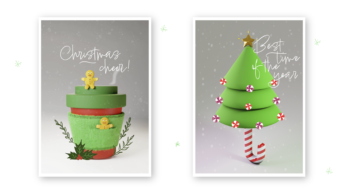 Christmas Halloween 3D illustration blender children illustration kawaii greeting card postcard card valentine