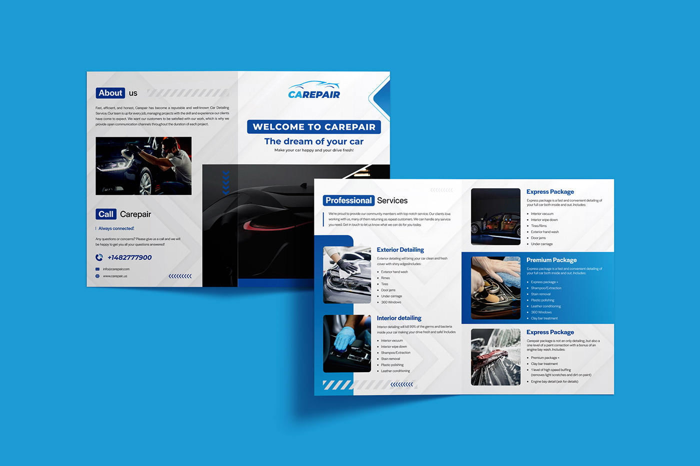 CAR SERVICE automobile car wash auto detailing car cleaning car repair bifold brochure automobiles automotive   automobile service