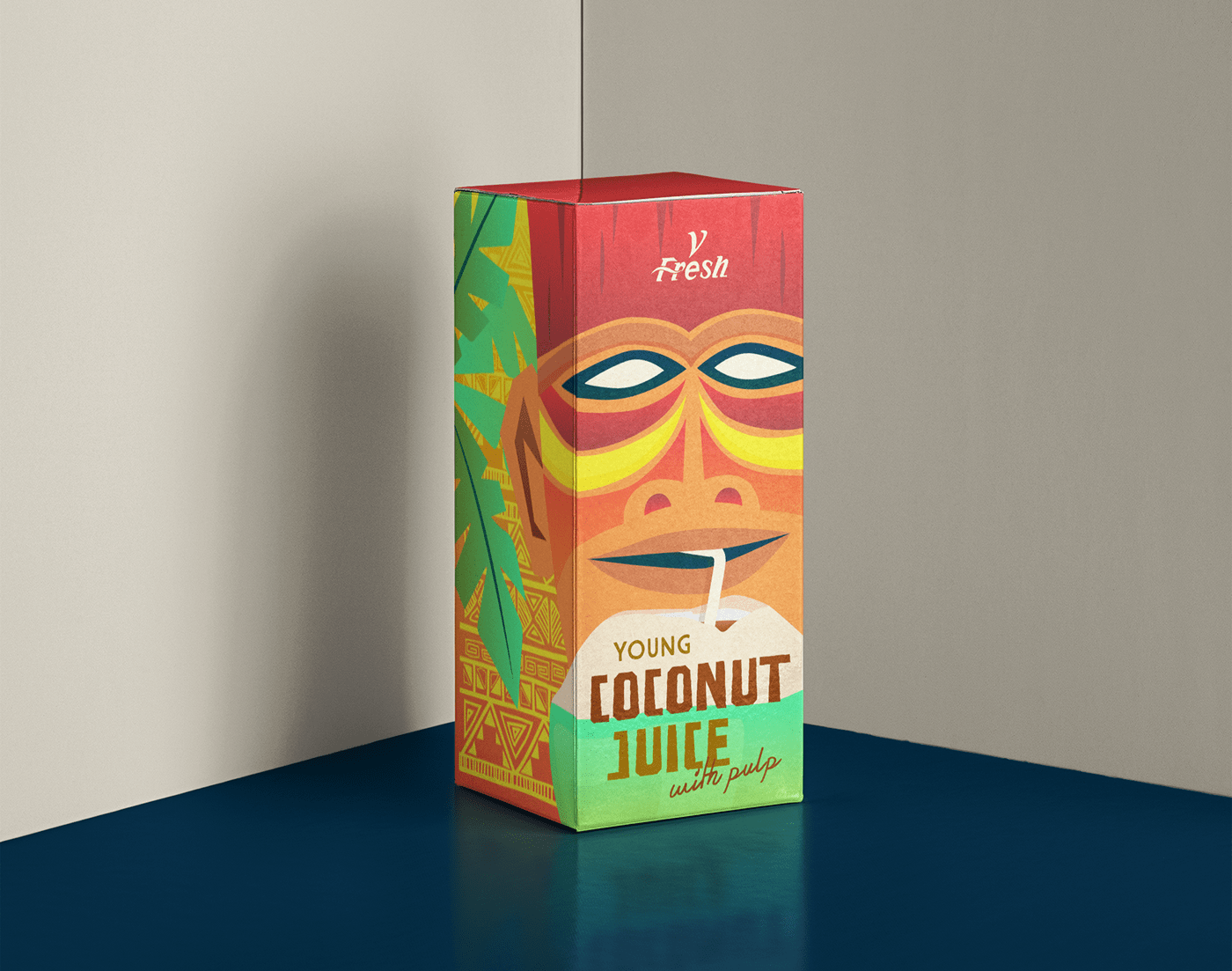 Coconut juice drink bottle box mask hawai ILLUSTRATION  Native summer