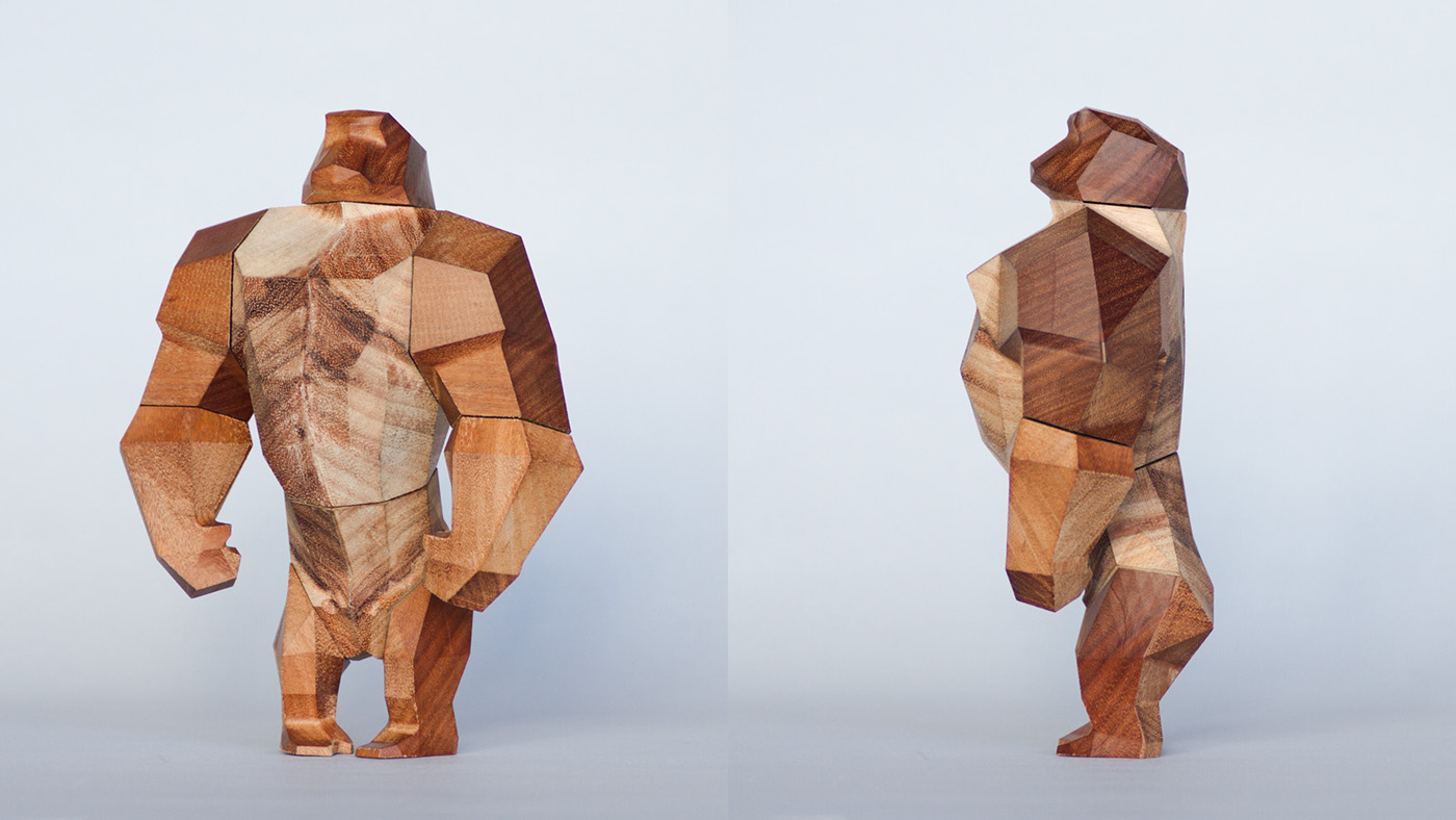 low-poly wood Poseable Figure animal art toy Simian