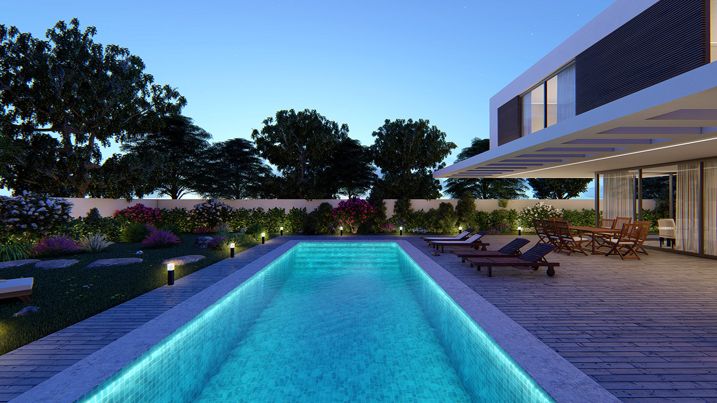 architecture house modern model Pool Interior SketchUP lumion