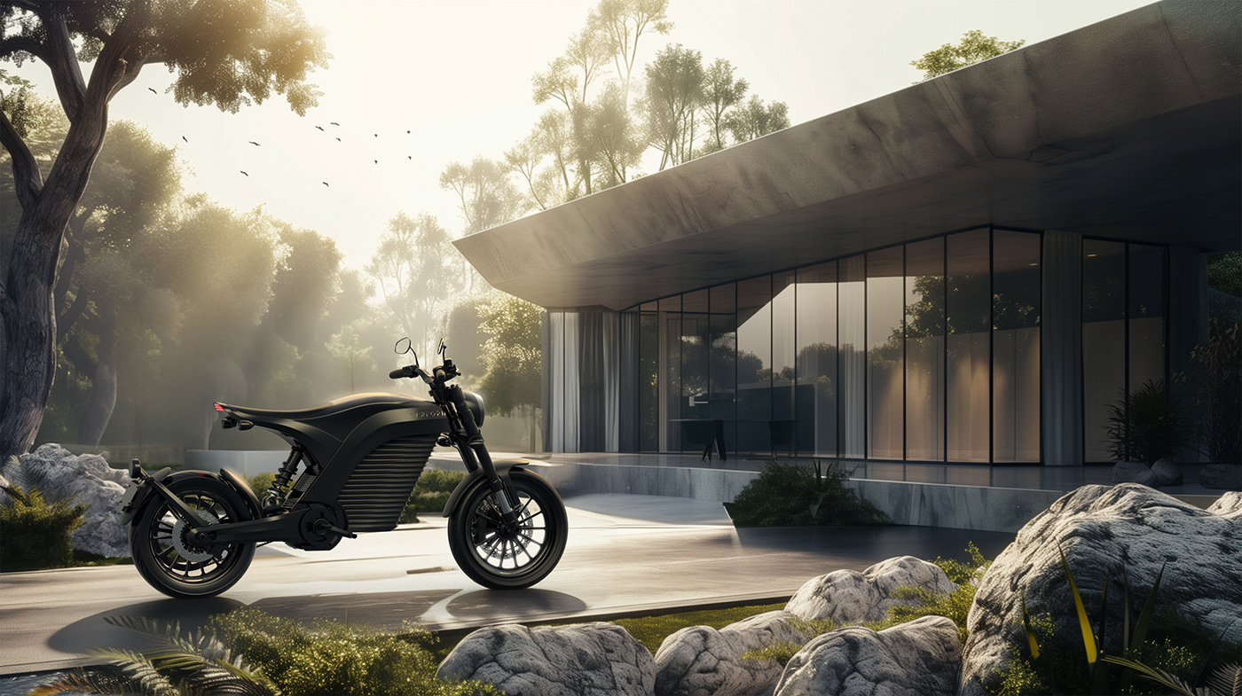 electric vehicle motorcycle vintage minimalist futuristic Organic Design Vehicle automotive  