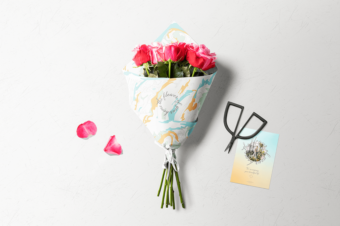 Bouquet of flowers with elegant packaging
