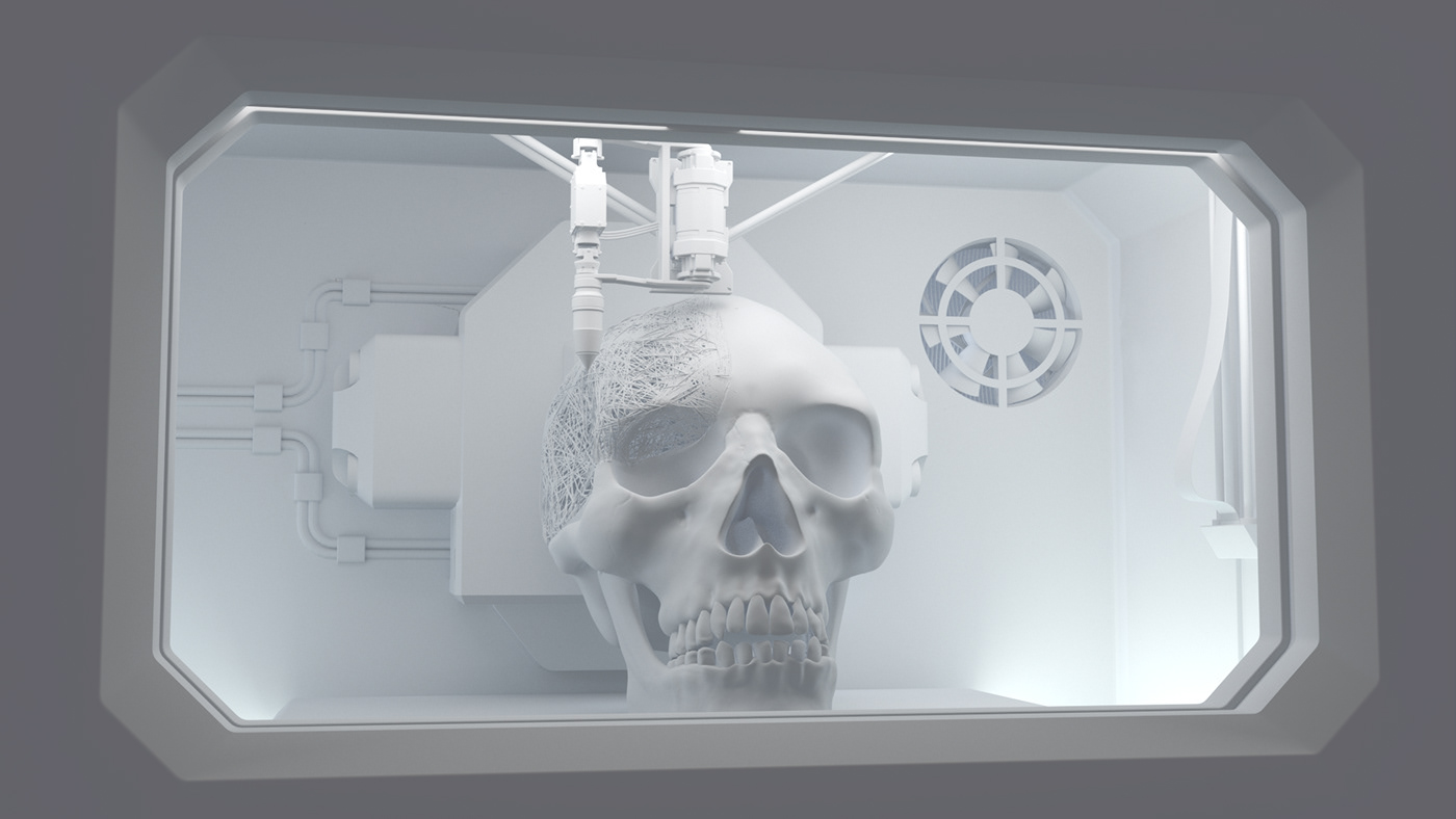 3D concept device printer sci-fi skull
