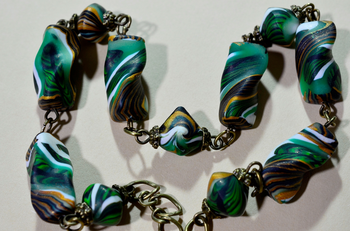 polymerclay   bronze jade green gold Necklace earrings
