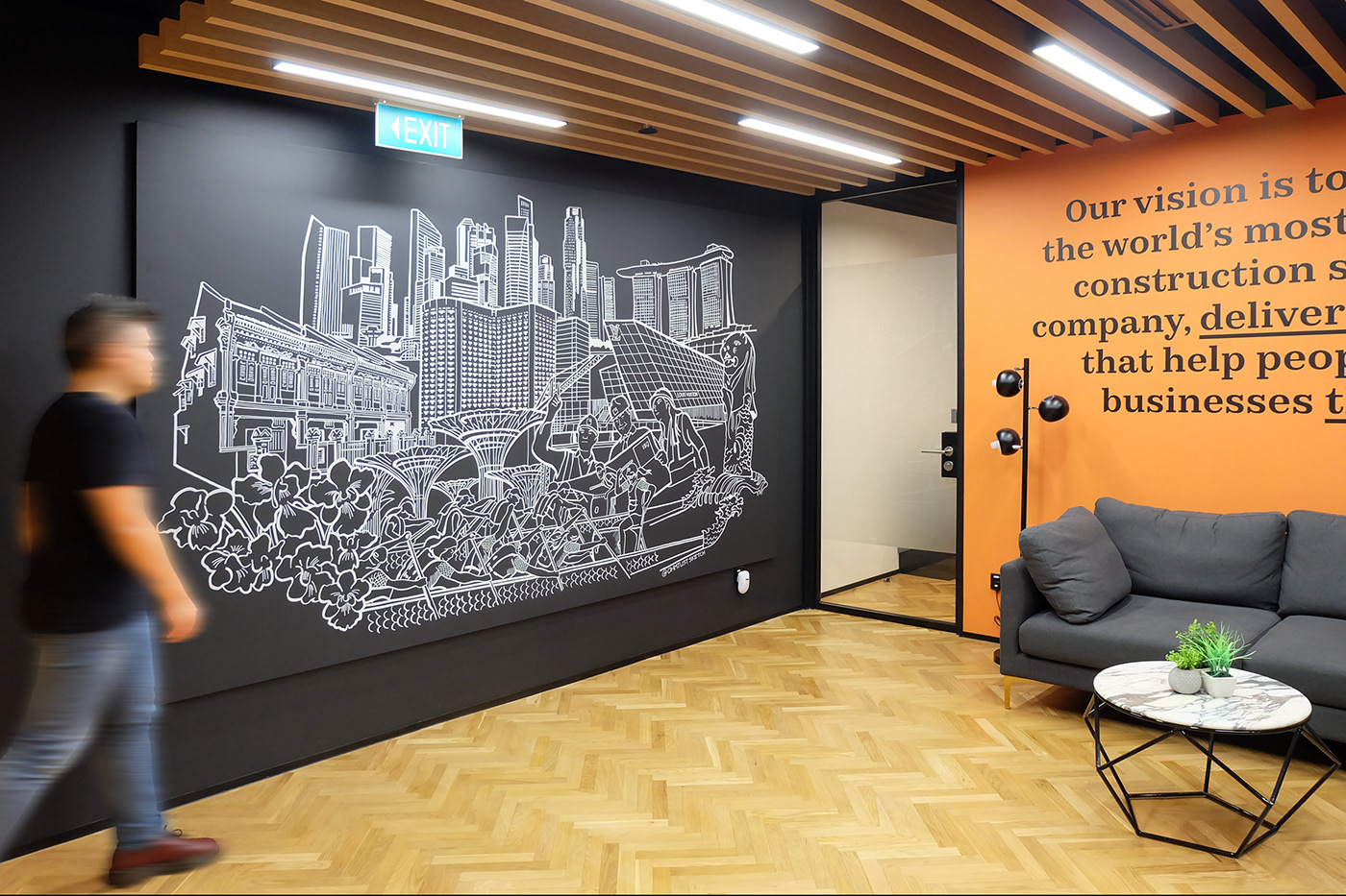 art Art mural couple design interior design  Landmarks London Office posca pen singapore