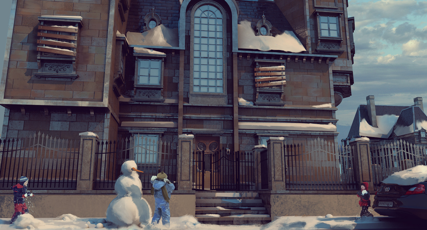 art artwork color digitalart digitalpainting EnvironmentDesign house snow Videogames