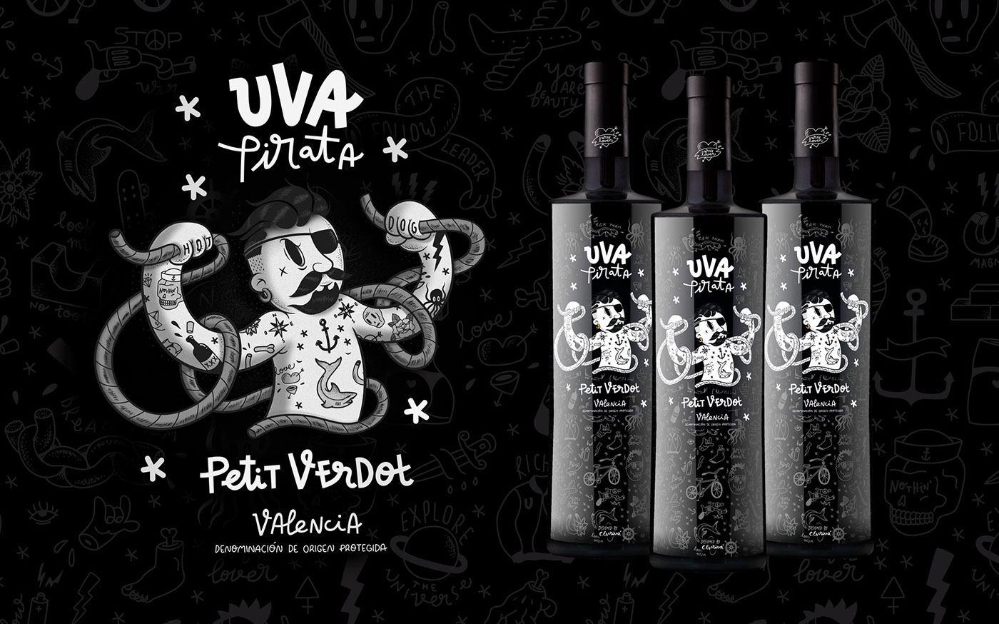 wine spanishwine peculiarwines uvapirata pirate tattoo pirata uva cartoon oldschool screenprint Food  peculiar Original
