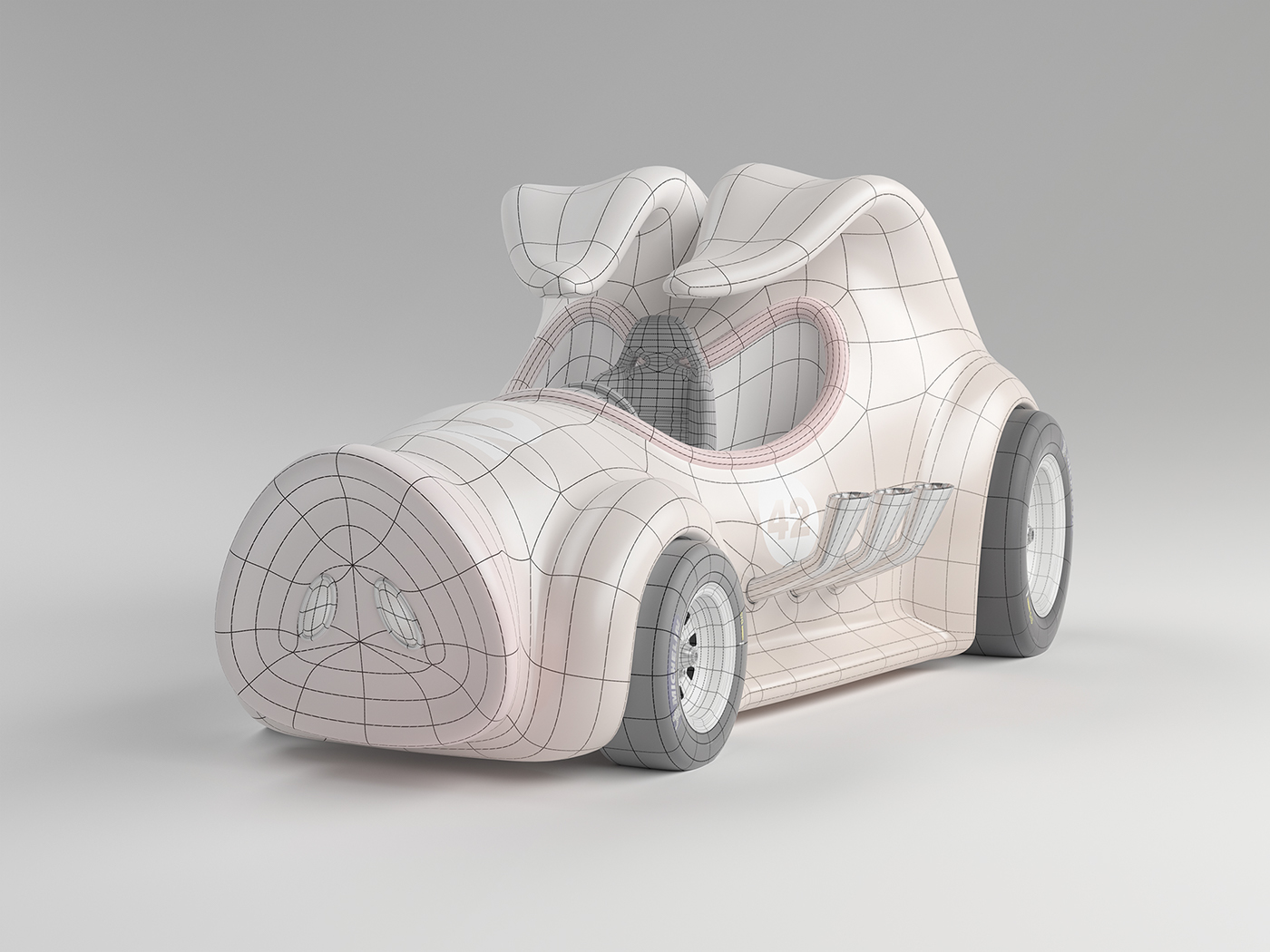 3D vray car wood CGI pepper pig concept race