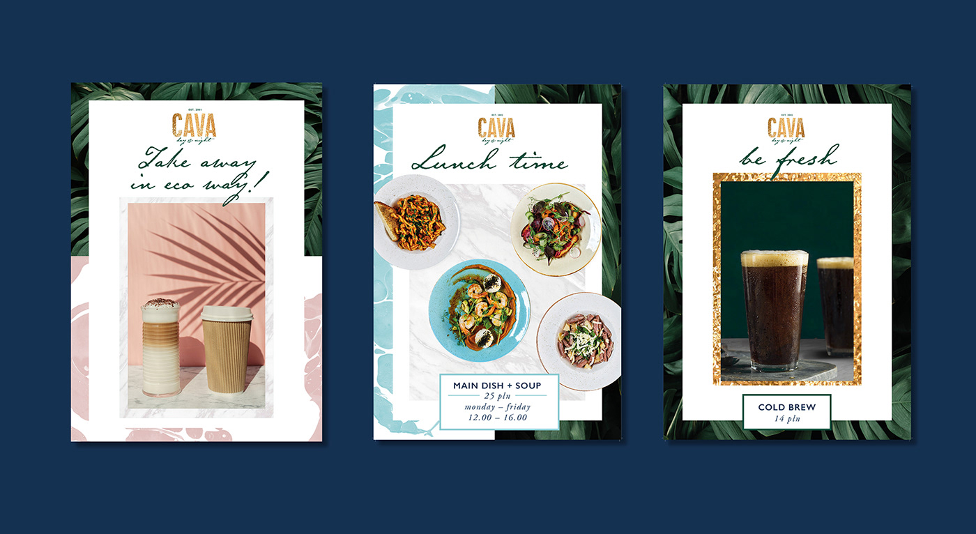 branding  cava Coffee coffee cup design elegant menu modern warsaw