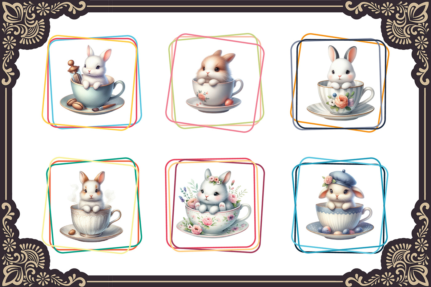 cute bunny pastel blue Animals Clip Art 27 PNG files baby rabbit printable graphics vintage teacup