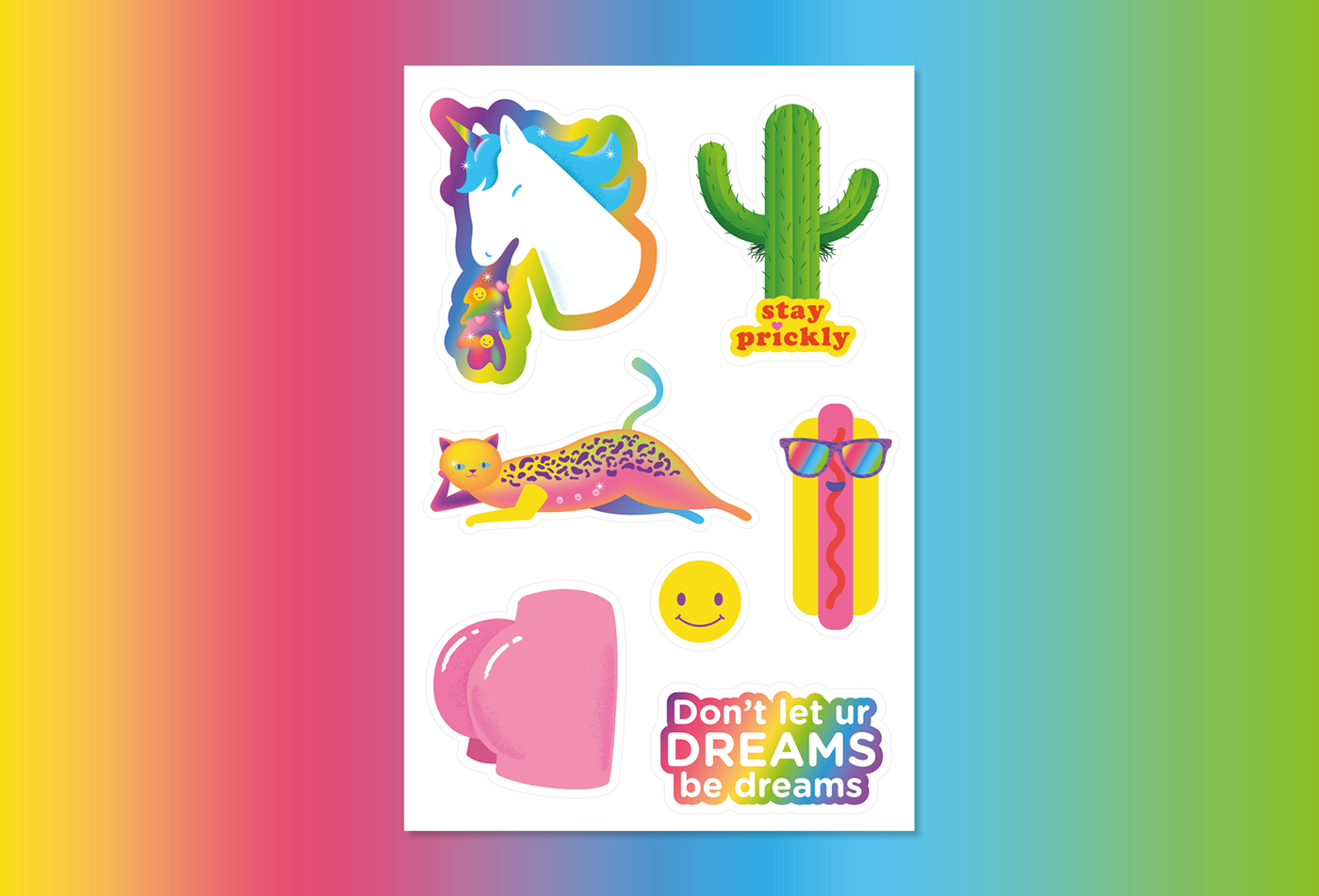 lisa frank stickers unicorn butts hot dog funny gradient bright