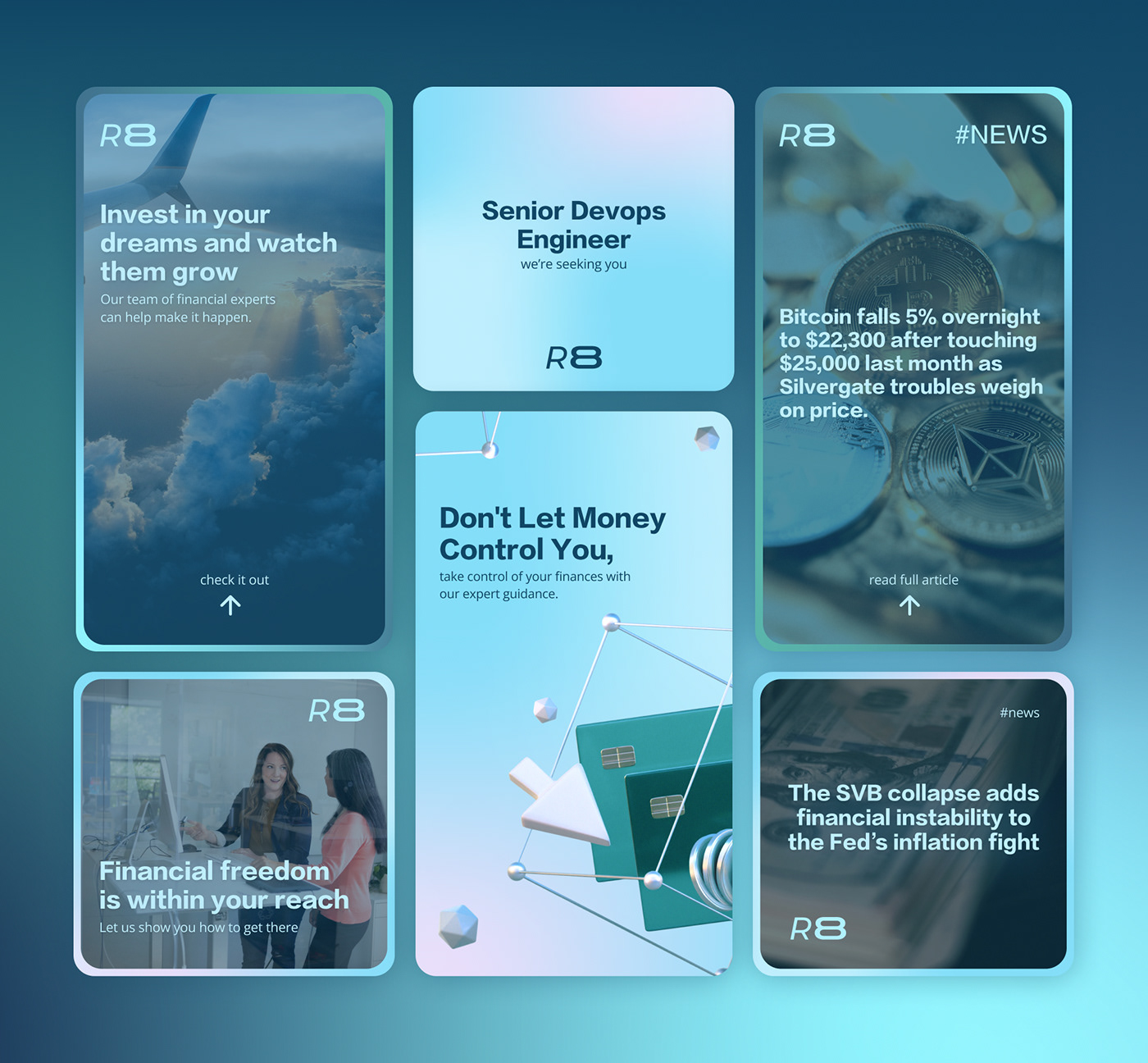 3D application banking brand identity concept design finance Fintech Social media post UI/UX Web Design 
