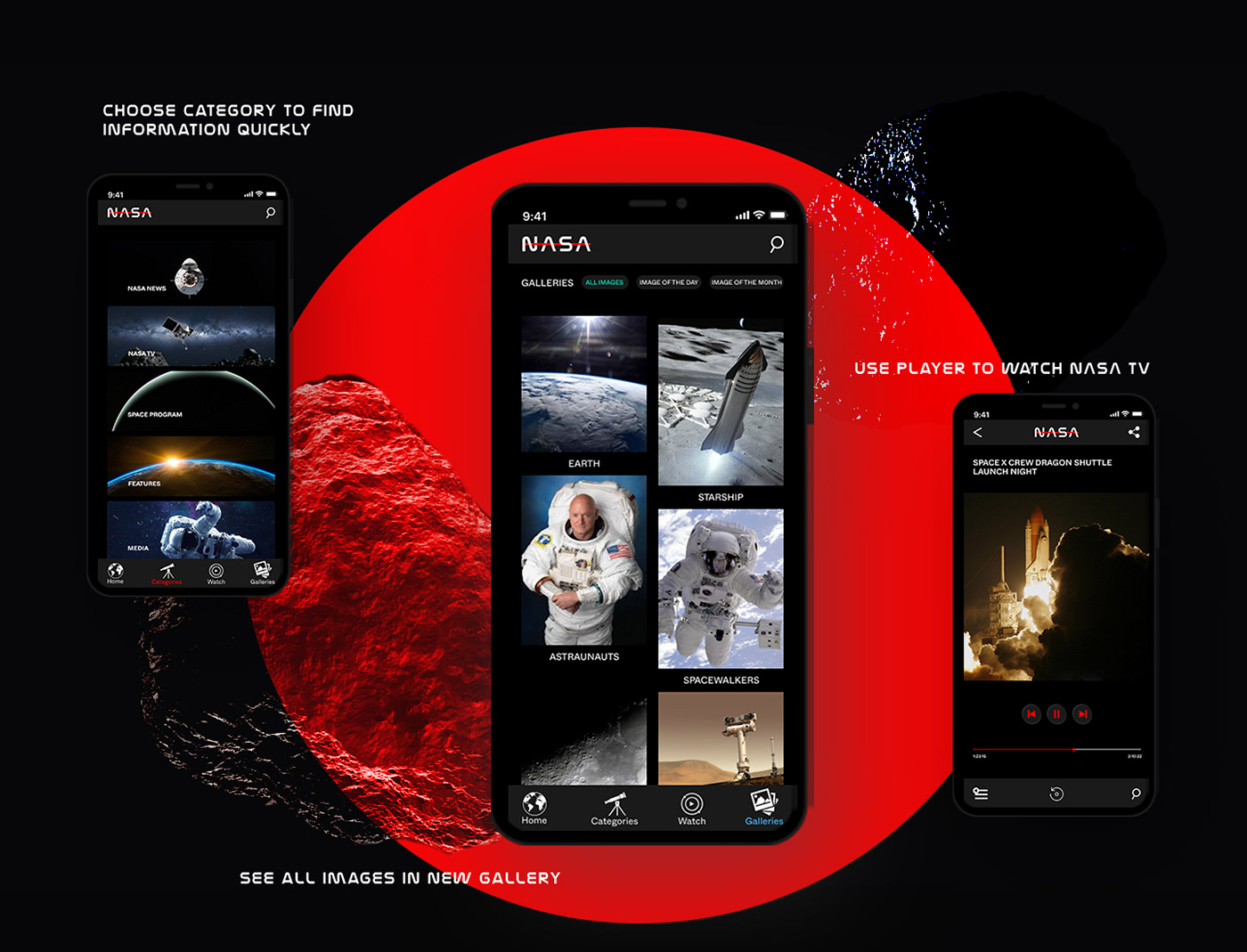 app Appdesign application interaction Interface nasa redesign universe UX UI Web